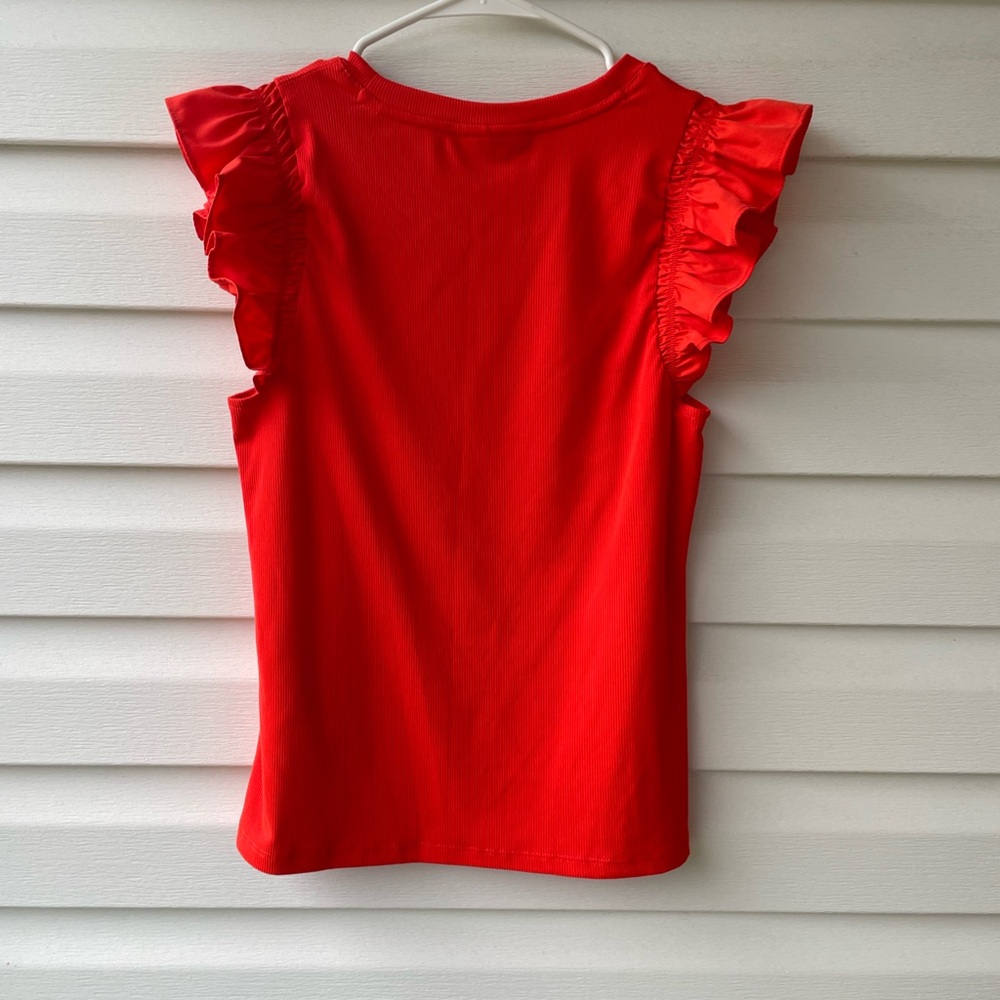 Red-orange Ruffle Sleeve Top small - Picture 2 of 4